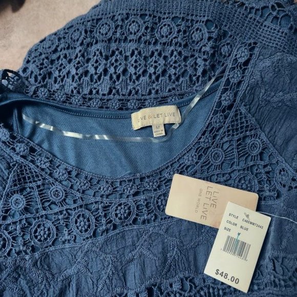 NWT One World Live Let Live lace designed top sz Medium - Picture 2 of 3